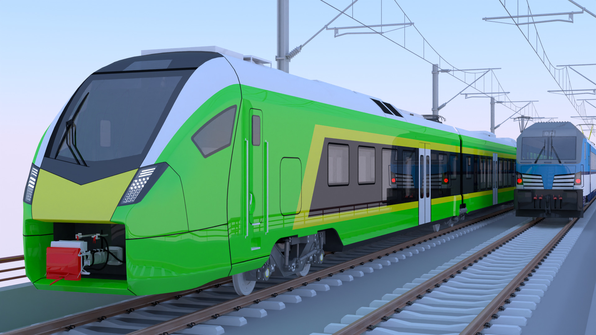 Stadler Flirt and Siemens Vectrain on bridge 3D model_3