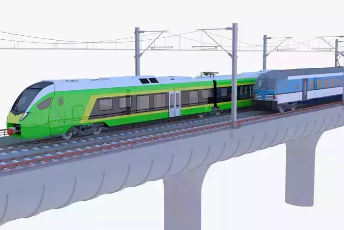 Stadler Flirt and Siemens Vectrain on bridge