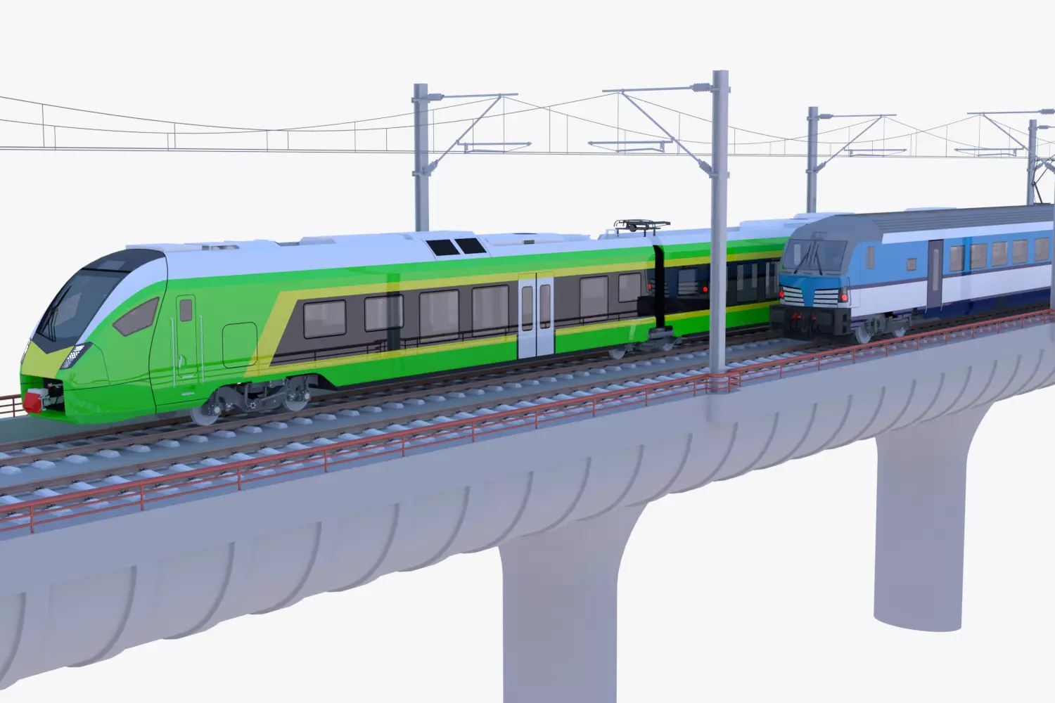 Stadler Flirt and Siemens Vectrain on bridge 3D model_0