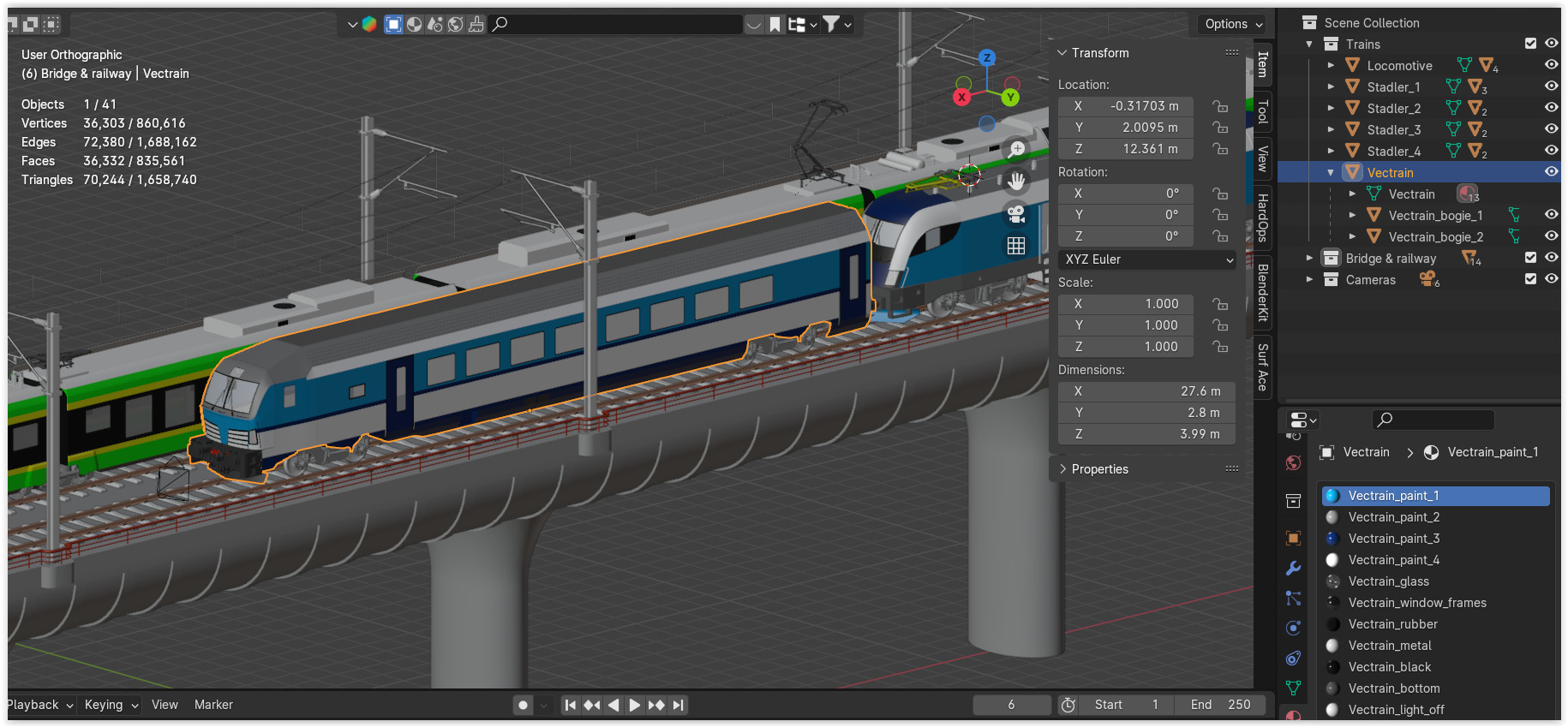 Stadler Flirt and Siemens Vectrain on bridge 3D model_12