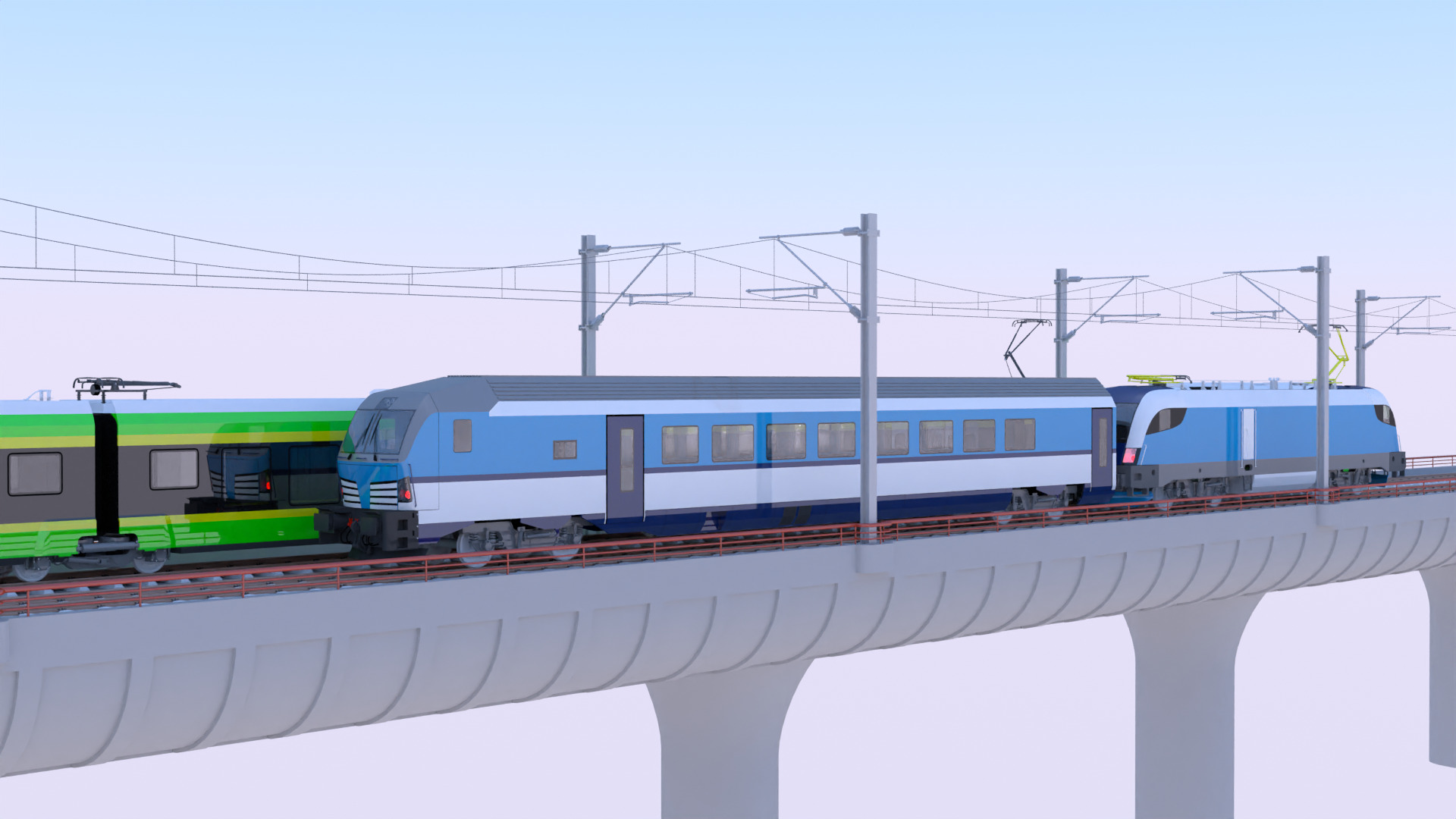 Stadler Flirt and Siemens Vectrain on bridge 3D model_8