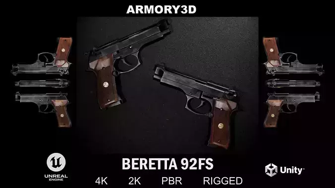 GAME READY BERETTA 92FS PBR RIGGED Low-poly 3D model