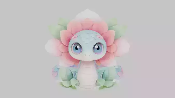 Cute Blossom Serpent 3D Model