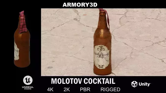 GAME READY MOLOTOV COCKTAIL PBR RIGGED Free low-poly 3D model
