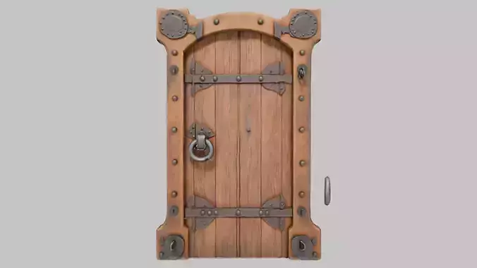 Ancient Wooden Dungeon Door 3D Model