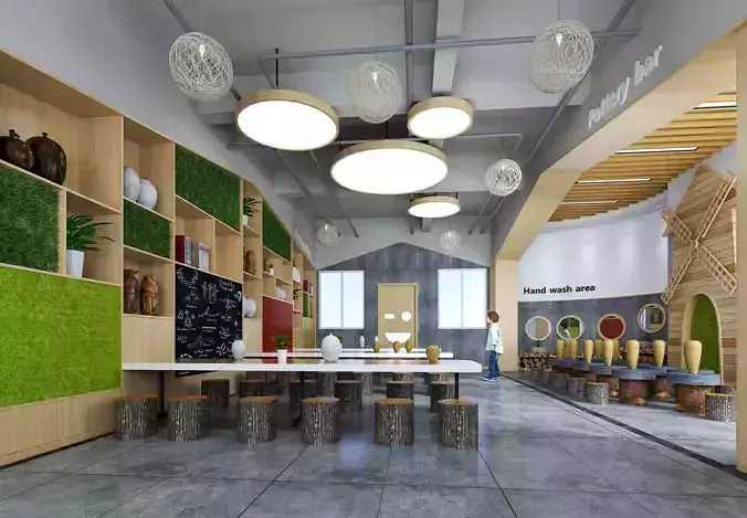 Pottery Workshop - Classroom Interior 3D Model