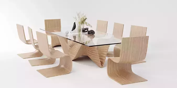 Dining Table - Chairs - Table with Decoration