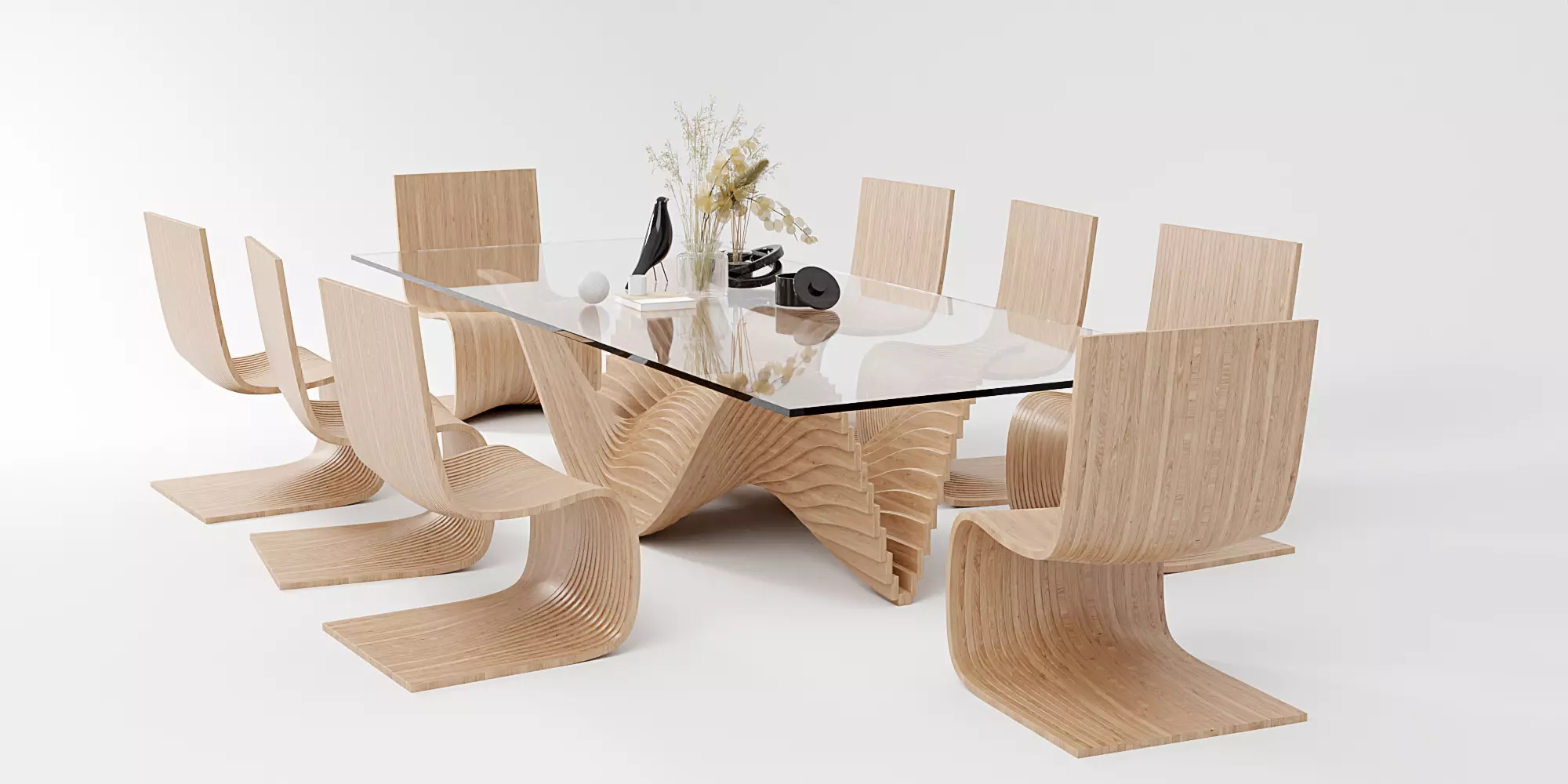 Parametric Dining Table - Chairs 3D model