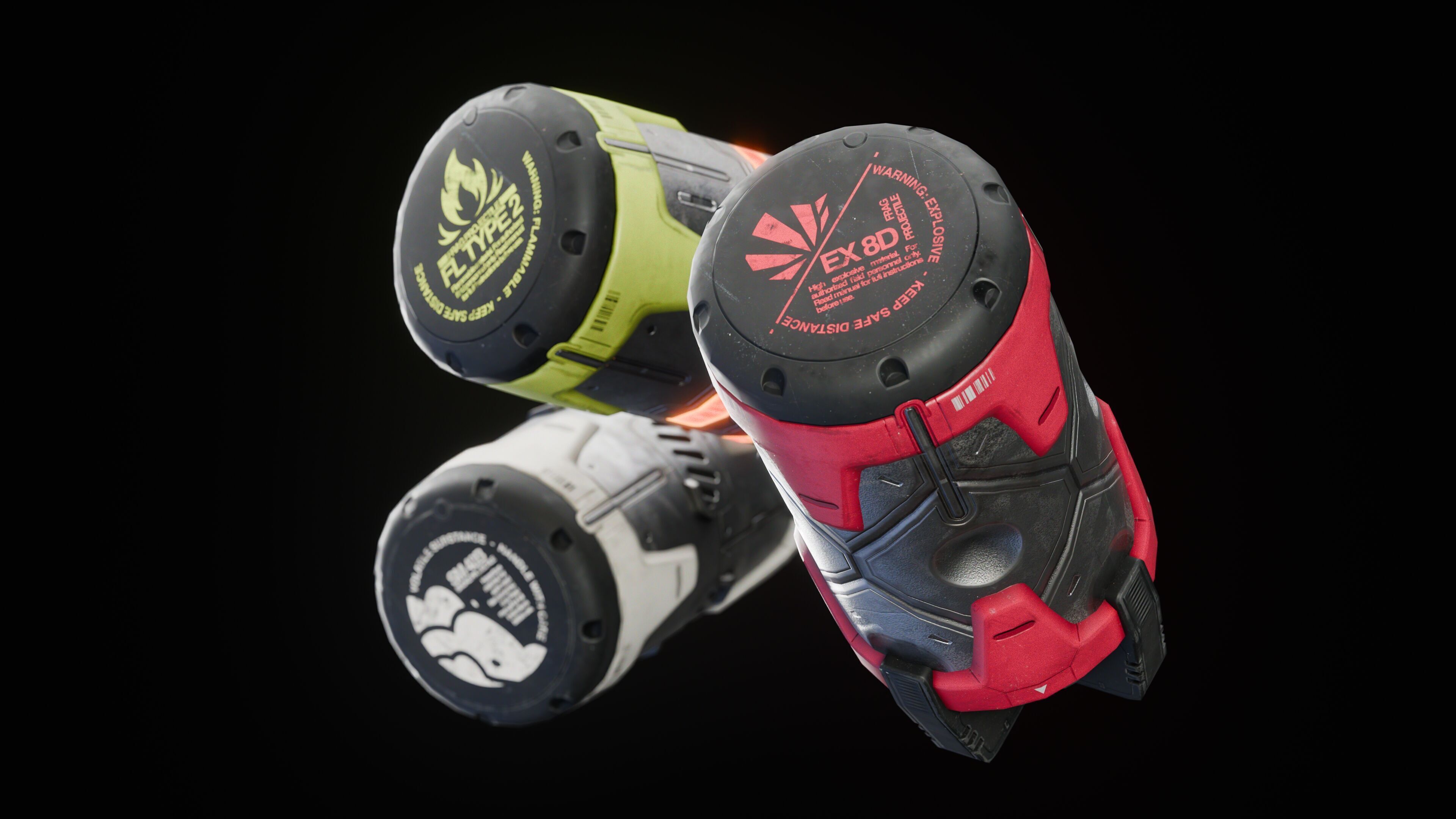 GAME READY CYBERPUNK GRENADES PBR RIGGED Low-poly 3D model_2