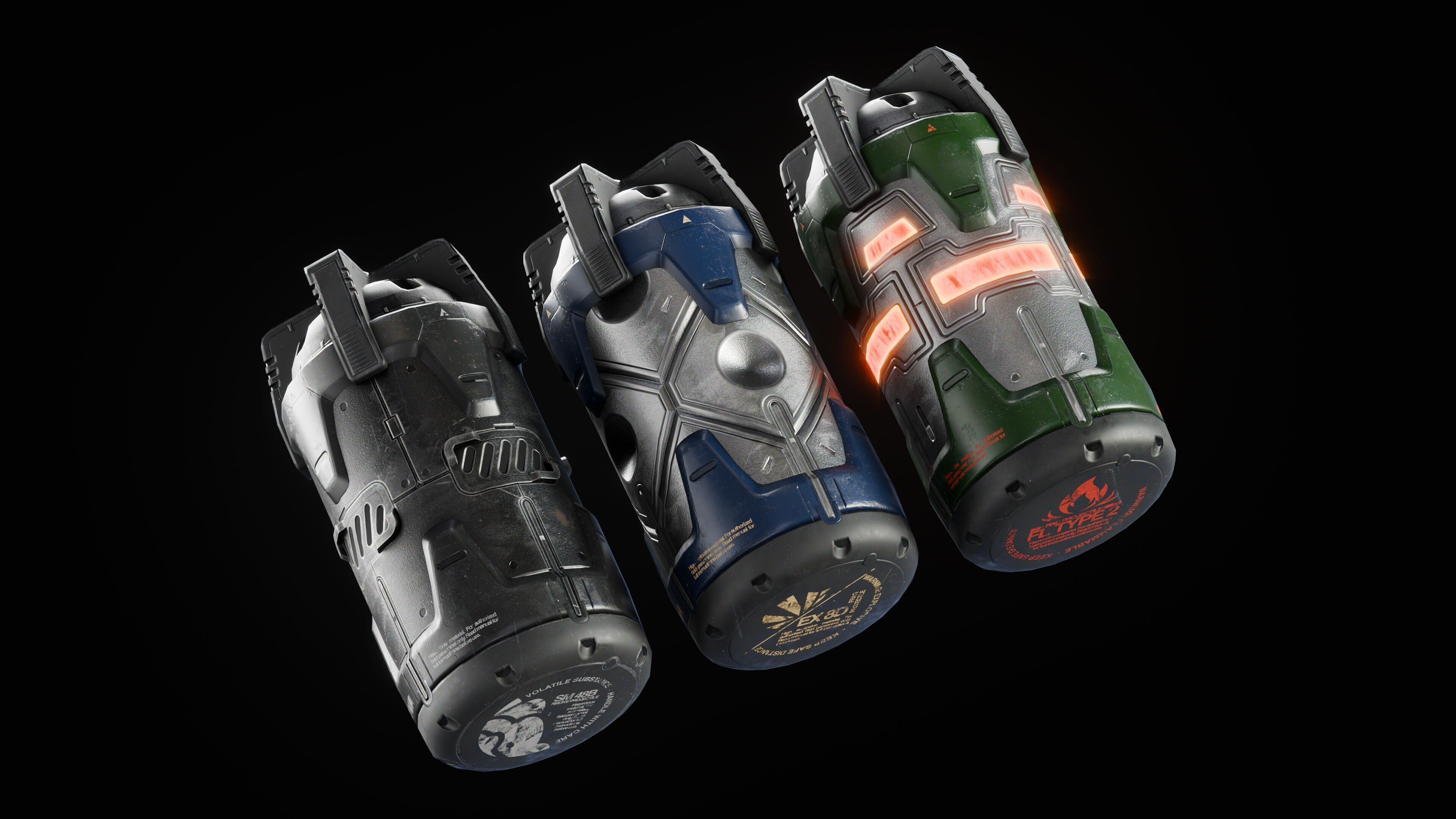 GAME READY CYBERPUNK GRENADES PBR RIGGED Low-poly 3D model_1