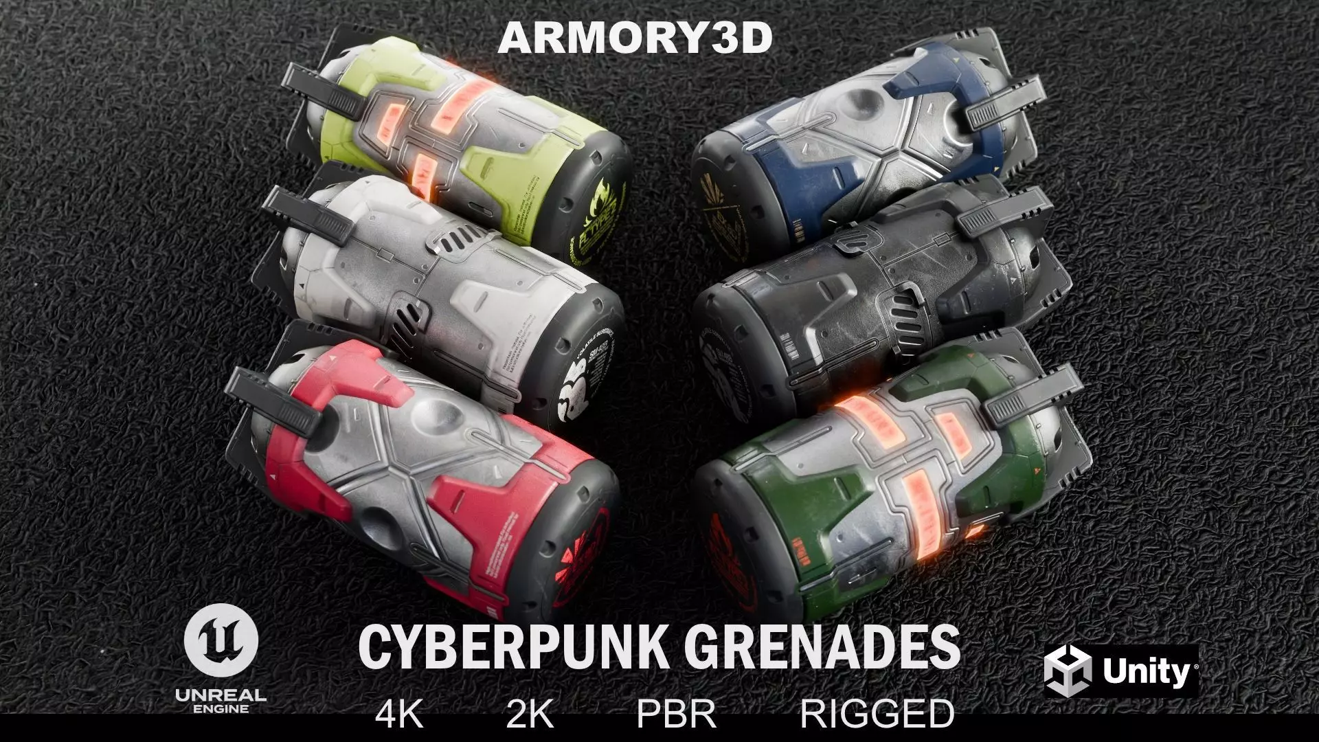 GAME READY CYBERPUNK GRENADES PBR RIGGED Low-poly 3D model_0