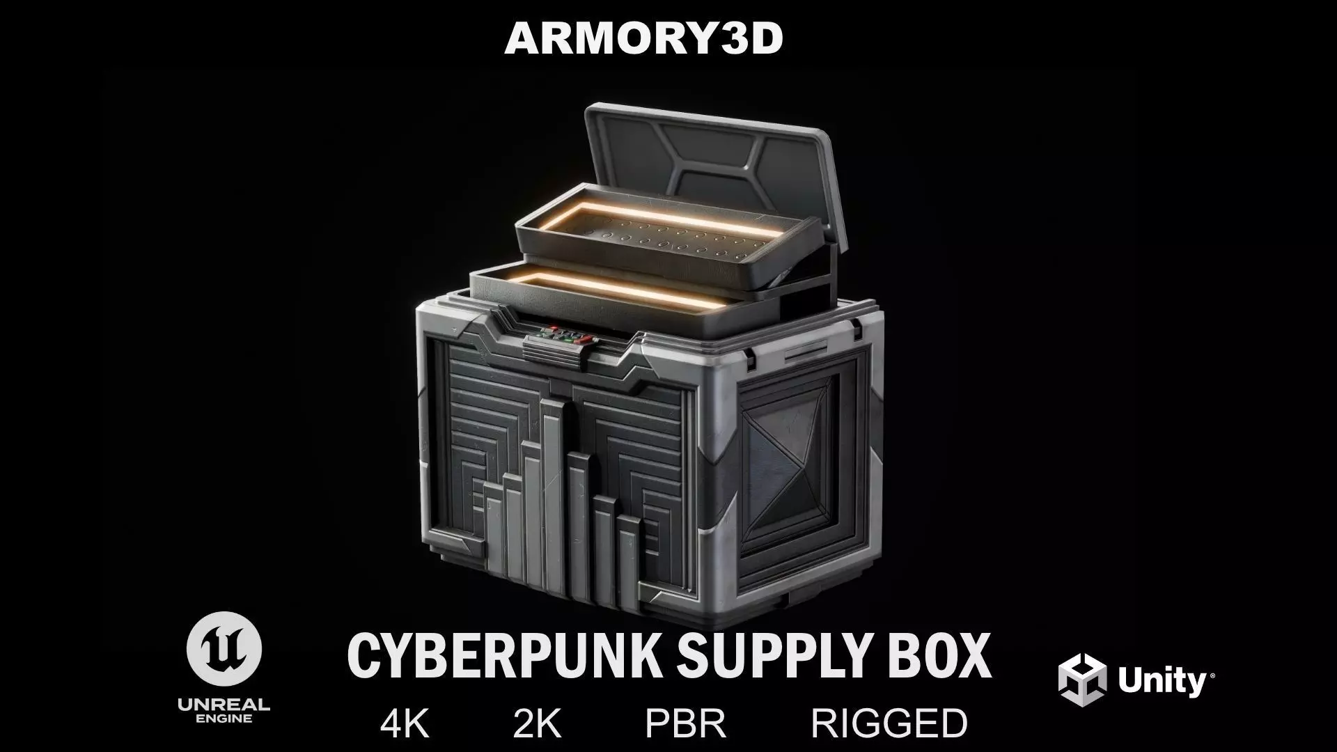 GAME READY CYBERPUNK SUPPLY CRATE PBR RIGGED Low-poly 3D model_0