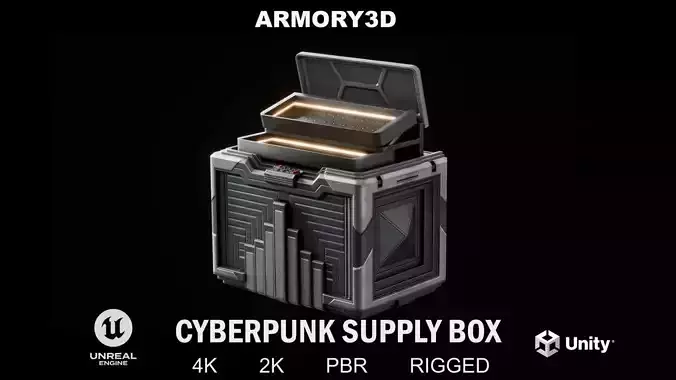 GAME READY CYBERPUNK SUPPLY CRATE PBR RIGGED Low-poly 3D model GAME READY CYBERPUNK SUPPLY CRATE PBR RIGGED Low-poly 3D model