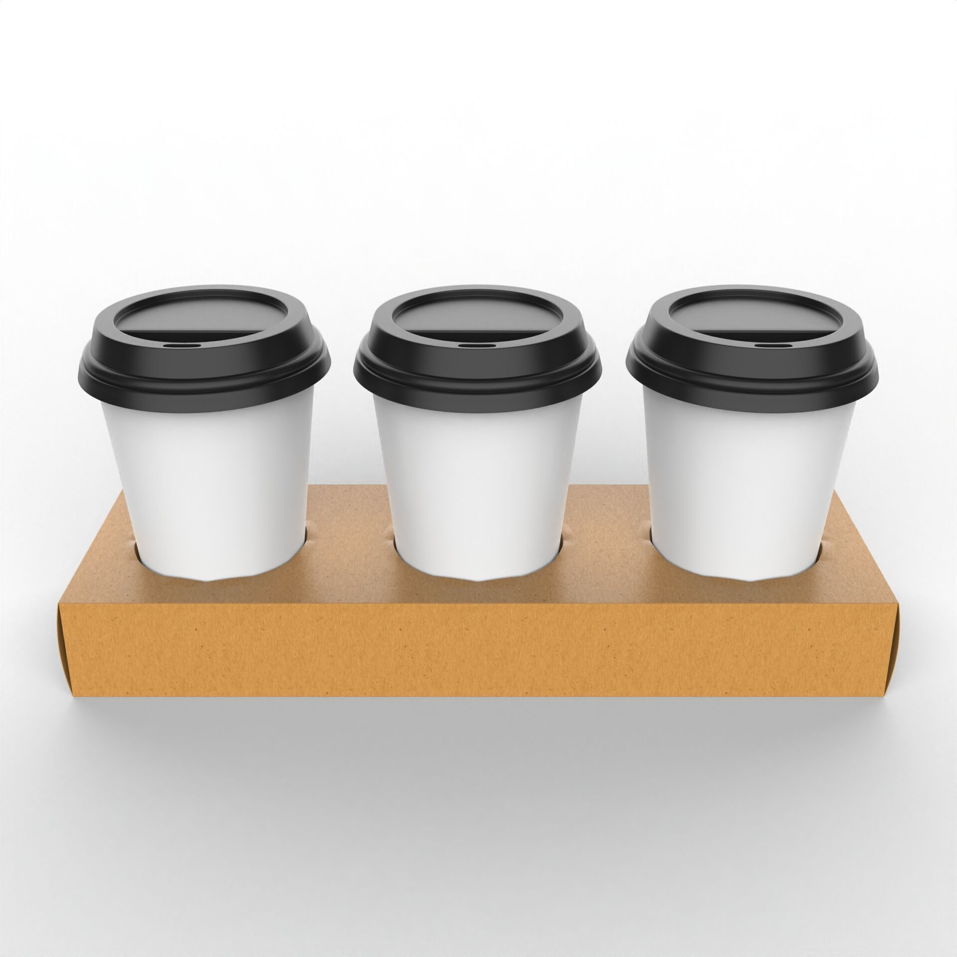 Three Coffee Cups with Kraft Paper Holder Texture_1