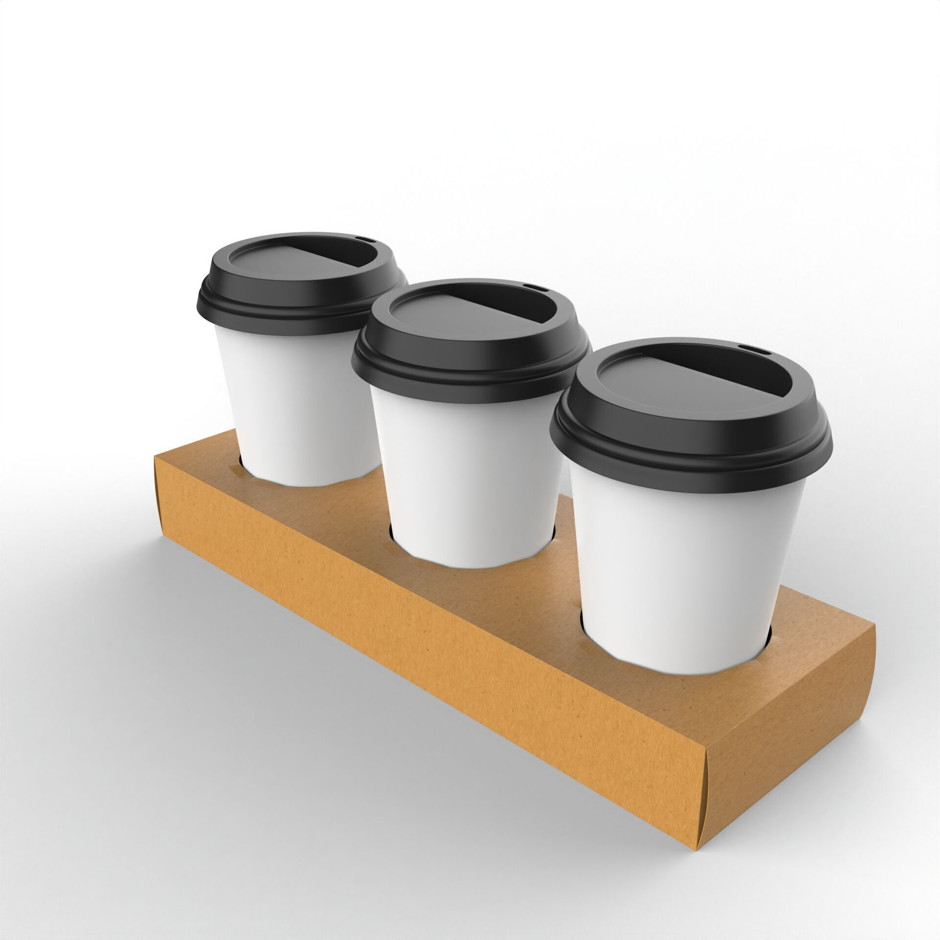 Three Coffee Cups with Kraft Paper Holder Texture_2