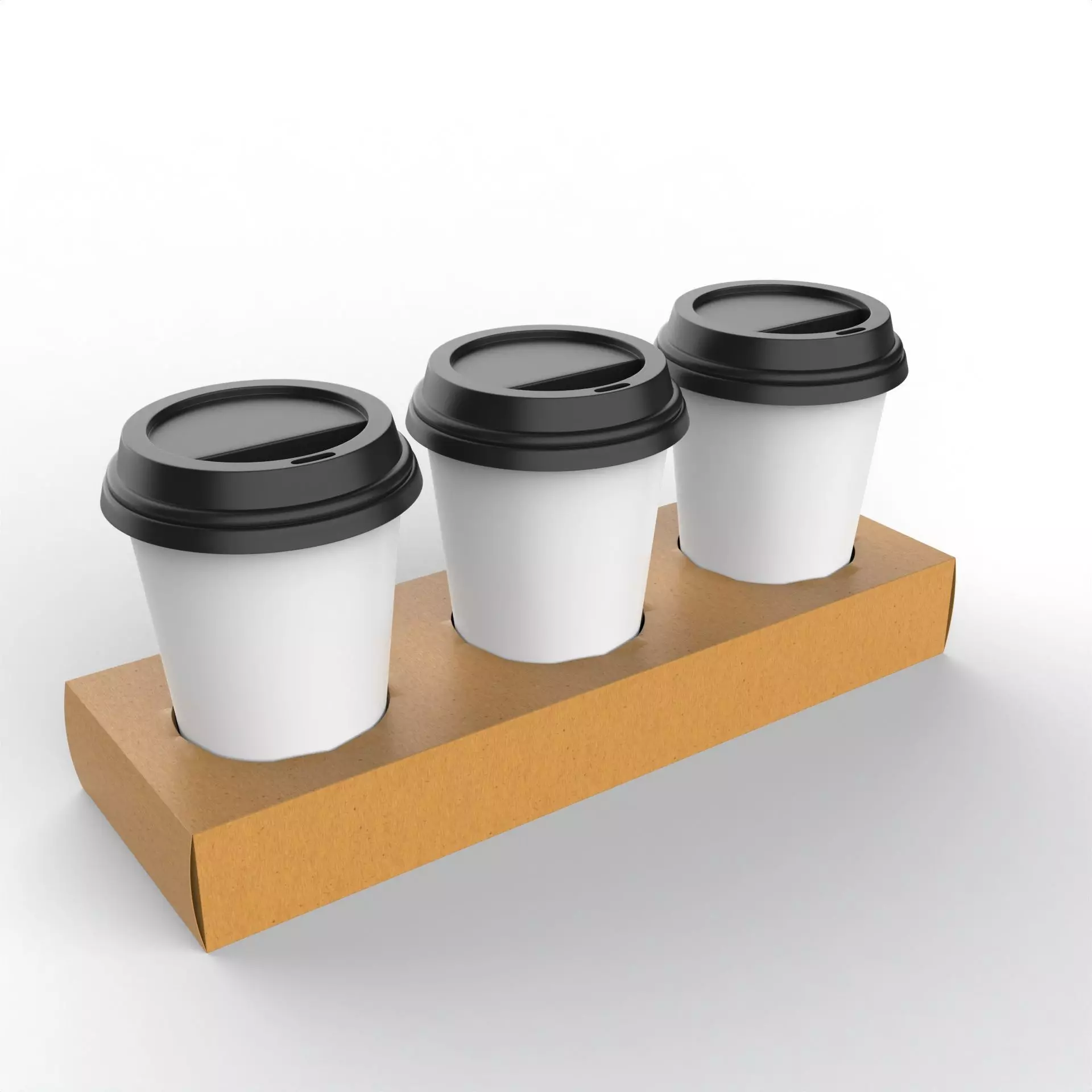Three Coffee Cups with Kraft Paper Holder Texture_0