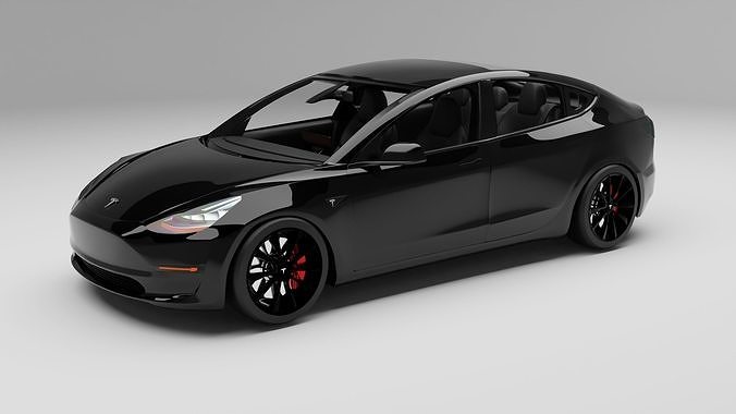 Tesla model 3 with interior 3D model