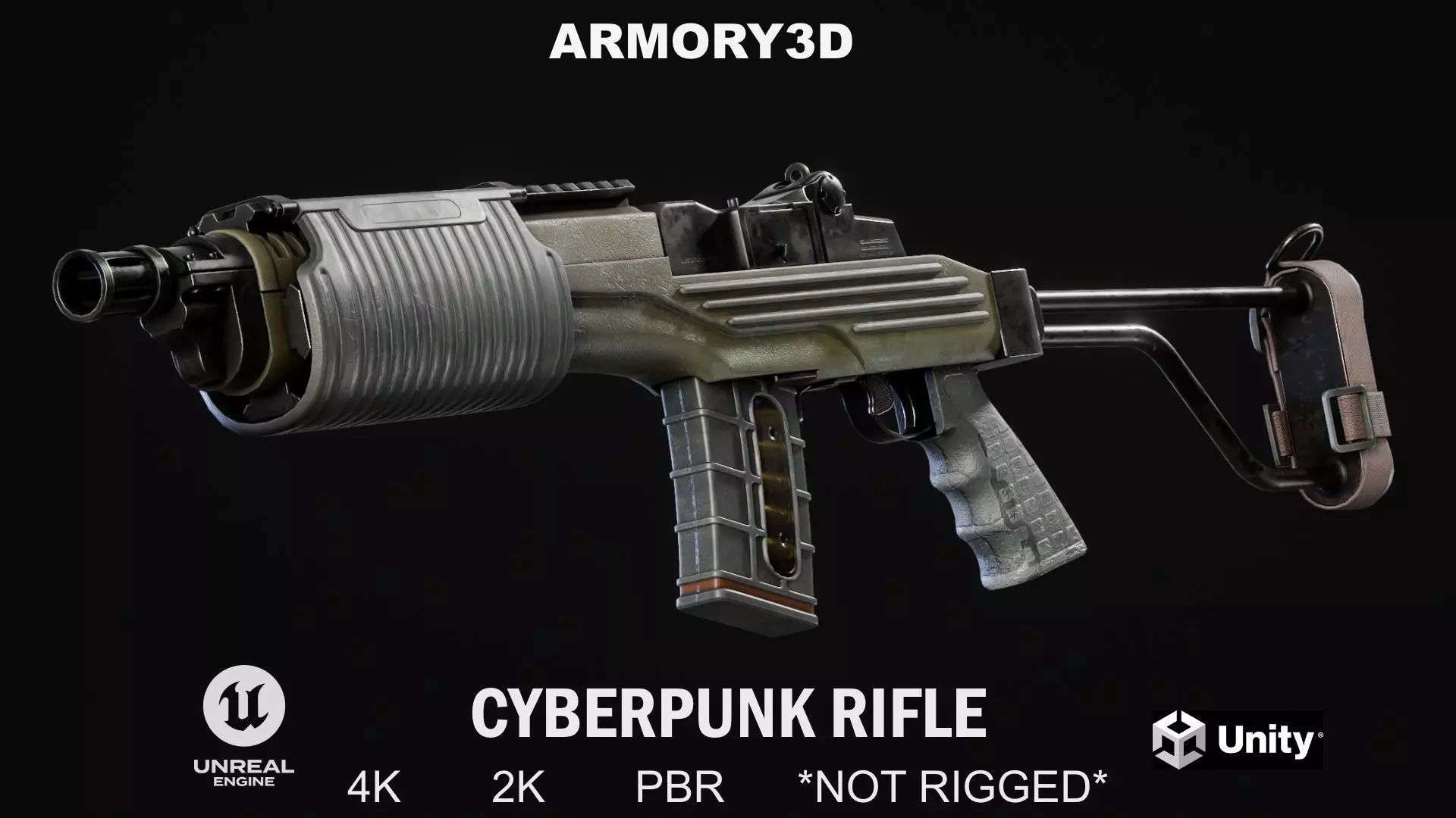 CYBERPUNK RIFLE PBR LOW POLY Low-poly 3D model_0