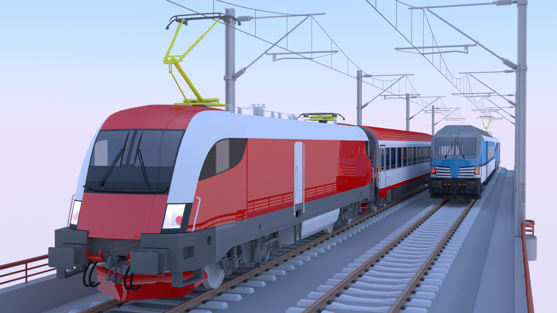 Bridge with Siemens trains 3D model_4