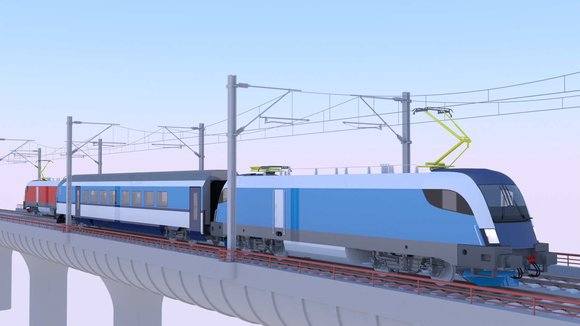 Bridge with Siemens trains 3D model_7