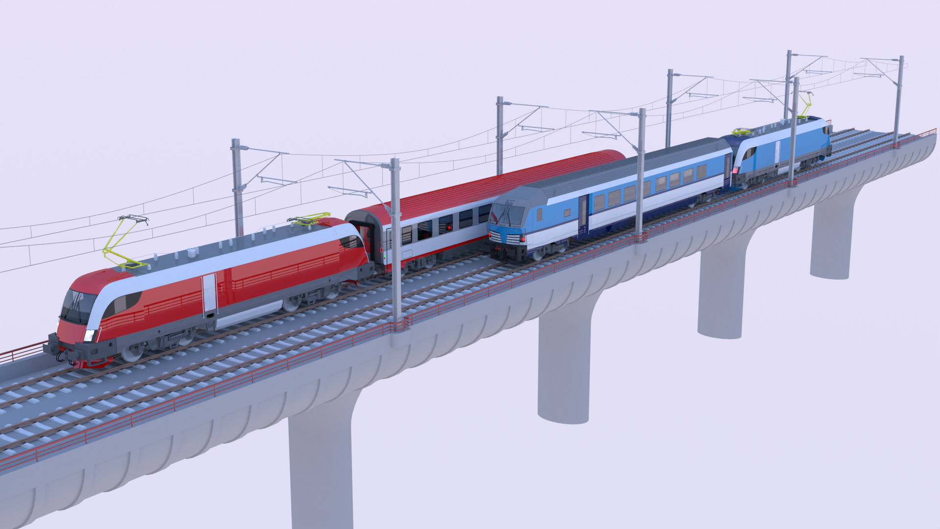 Bridge with Siemens trains 3D model_2