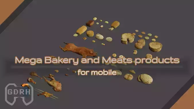 Mega Bakery and Meats products for mobile Low-poly 3D model