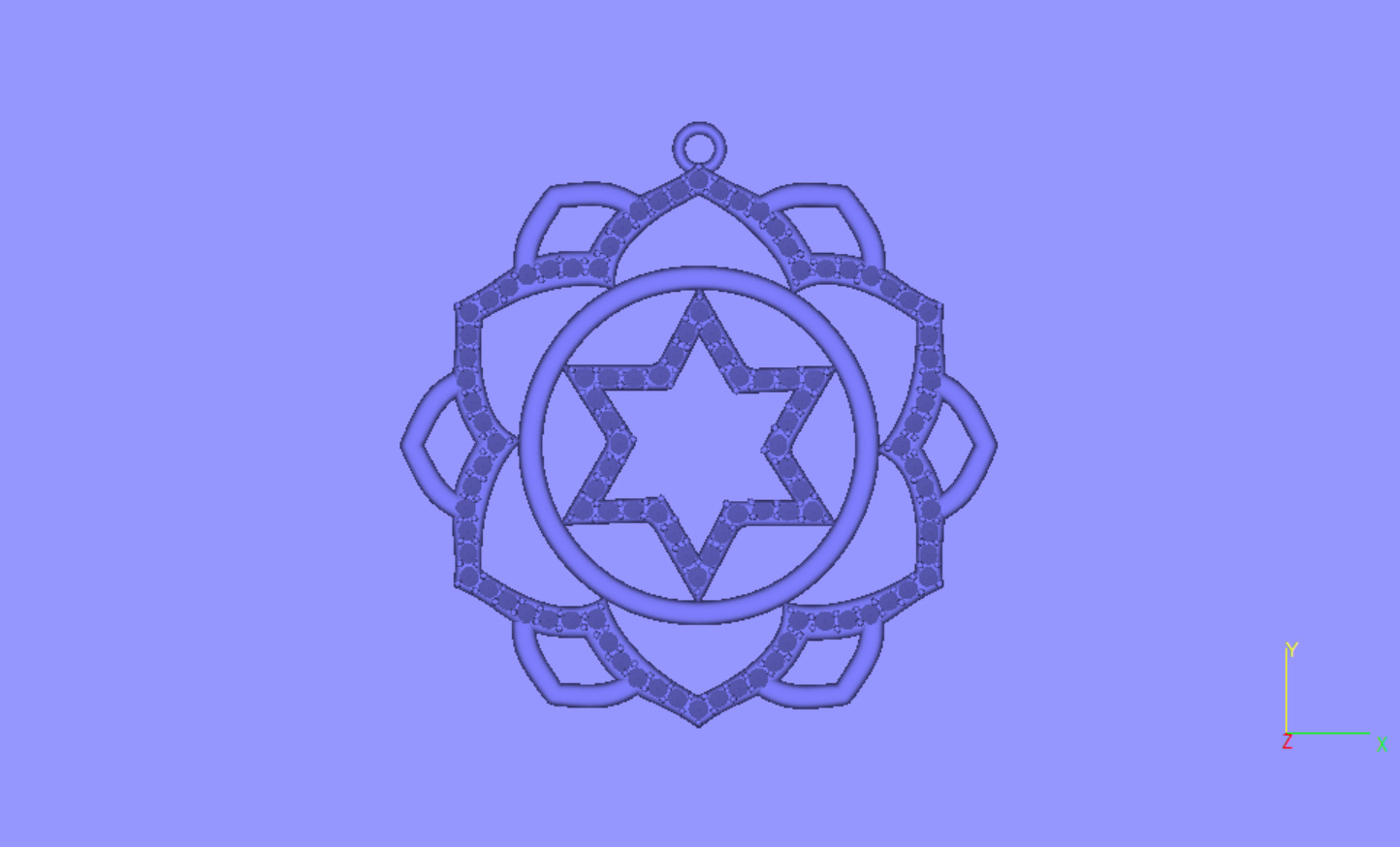 Star of David 34mm Diameter Mandala with Jump Ring and Stones 3D print model_3