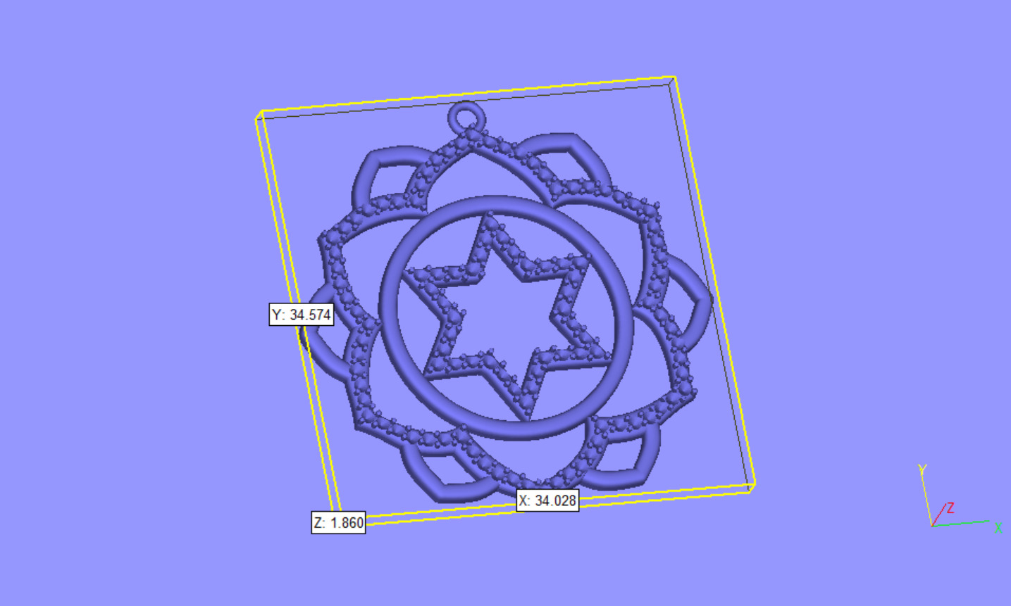 Star of David 34mm Diameter Mandala with Jump Ring and Stones 3D print model_7