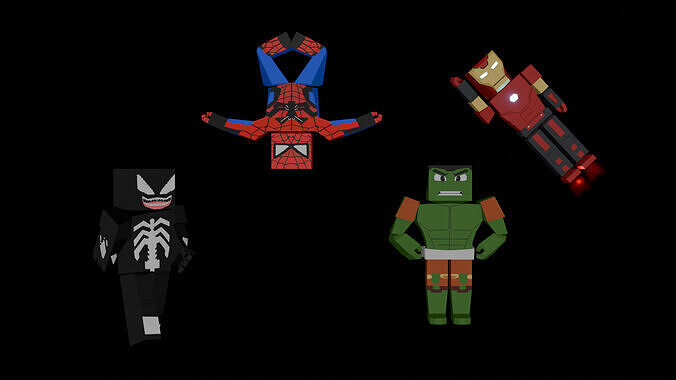Superhero pack fan art rigged blocky design Free low-poly 3D model