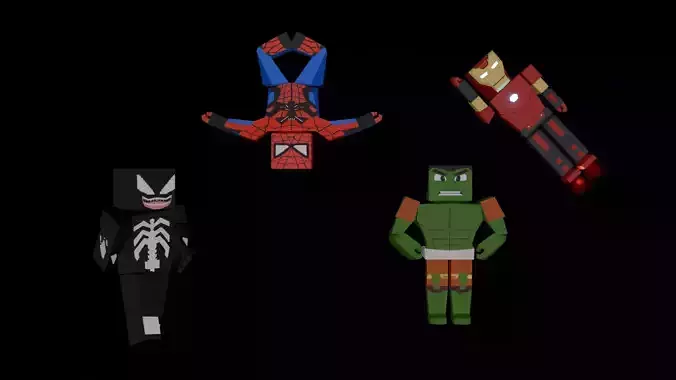 Superhero pack fan art rigged blocky design