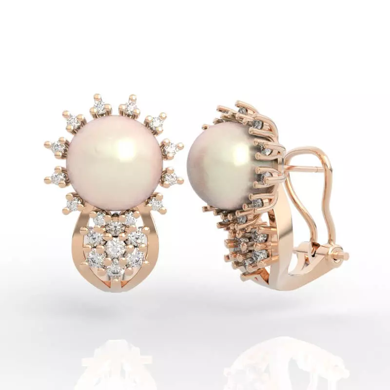 Halo Diamond Pearl Stud Earrings 3D print model