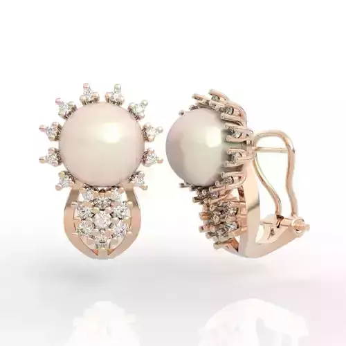 Halo Diamond Pearl Stud Earrings