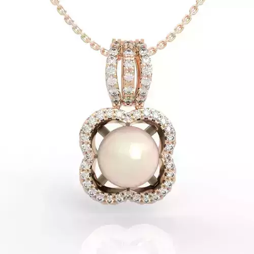 Halo Diamond and Pearl Flower Pendant