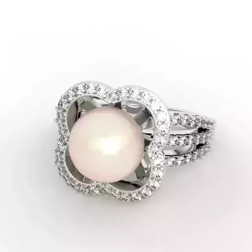 Floral Pearl and Diamond Ring 