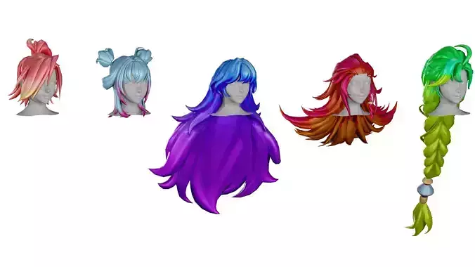 20 STYLIZED FEMALE HAIR MODELS PACK 8 - LOW POLY