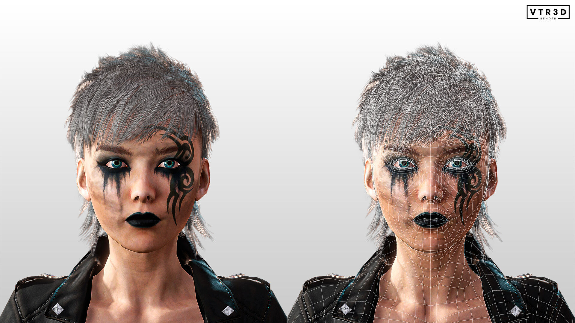 Punk Couple Fully Rigged Male and Female Game Characters Low-poly 3D model_9