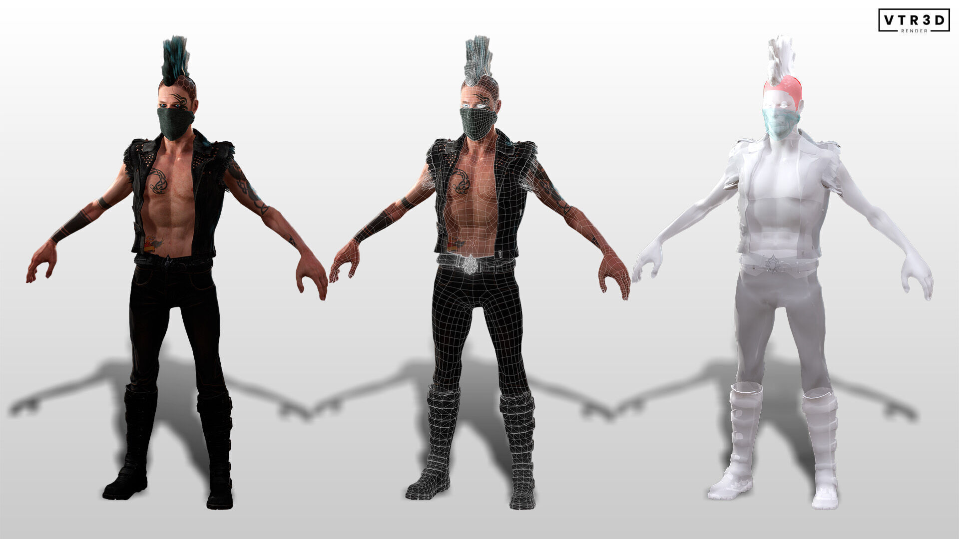 Punk Couple Fully Rigged Male and Female Game Characters Low-poly 3D model_6
