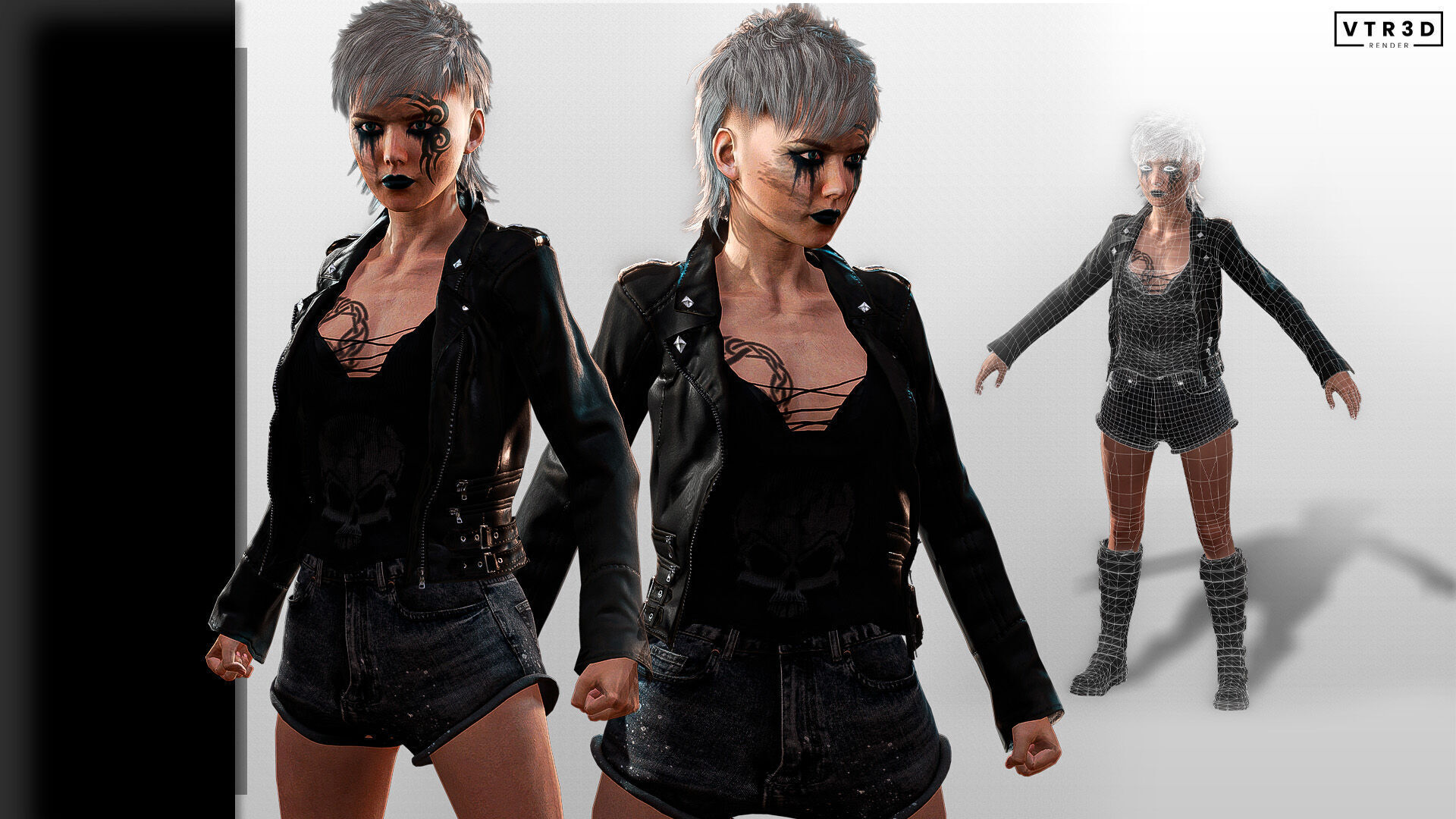 Punk Couple Fully Rigged Male and Female Game Characters Low-poly 3D model_5