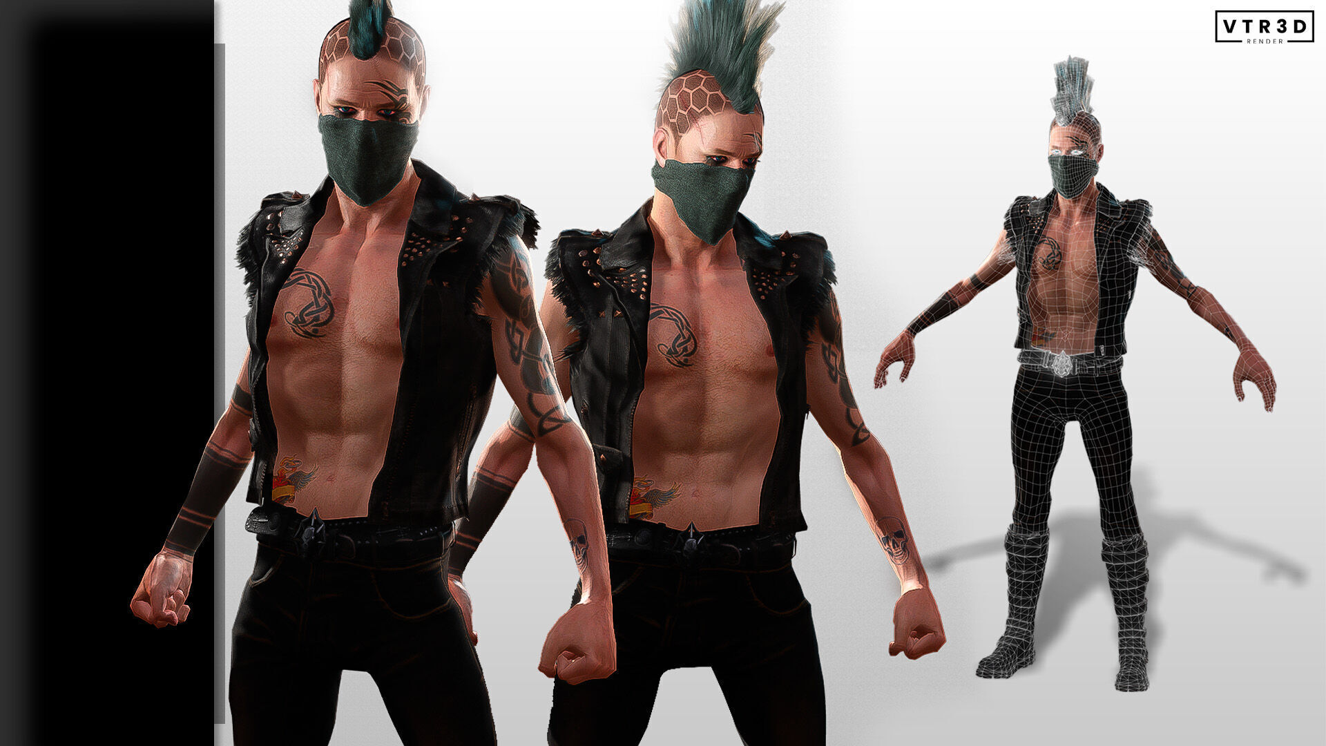 Punk Couple Fully Rigged Male and Female Game Characters Low-poly 3D model_4