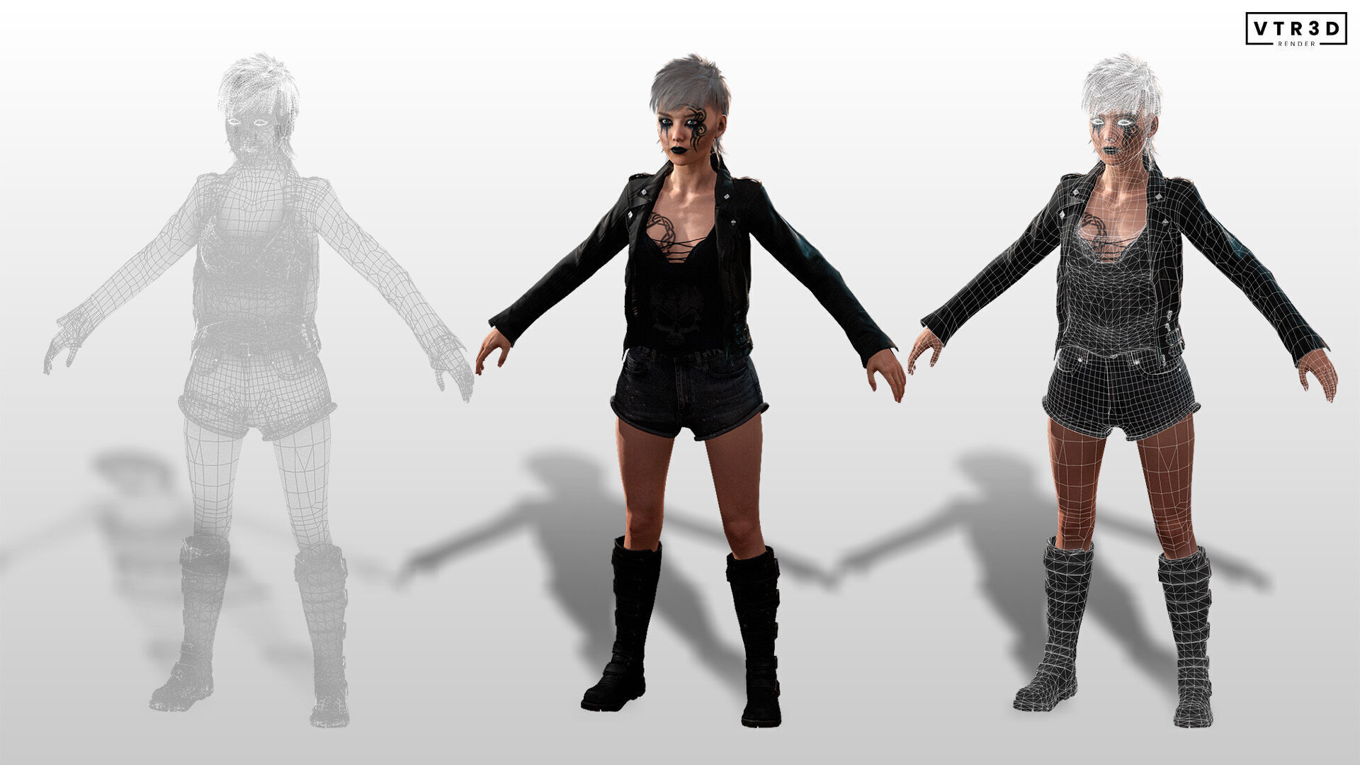 Punk Couple Fully Rigged Male and Female Game Characters Low-poly 3D model_7