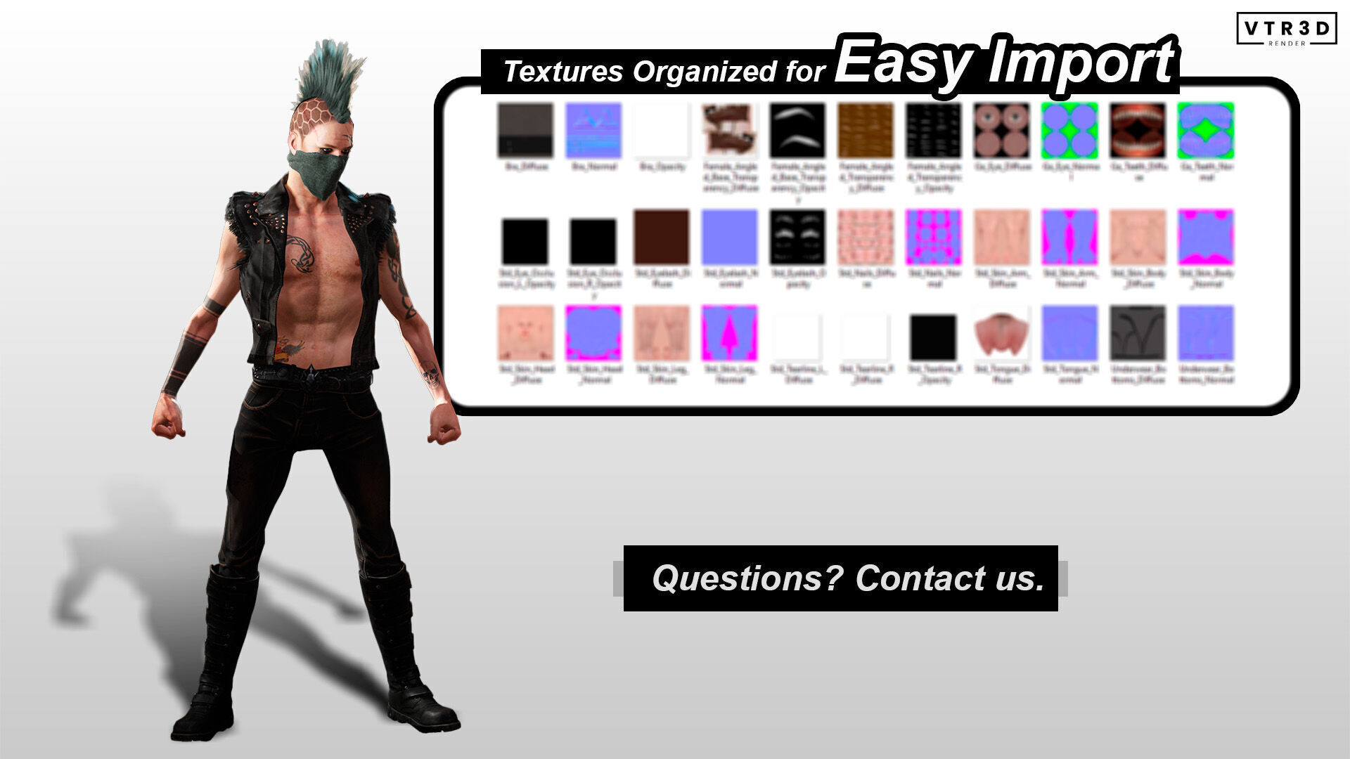 Punk Couple Fully Rigged Male and Female Game Characters Low-poly 3D model_14