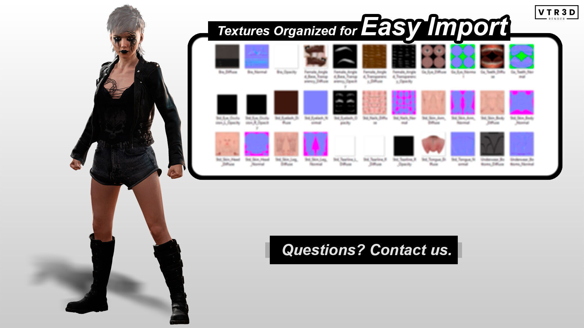 Punk Couple Fully Rigged Male and Female Game Characters Low-poly 3D model_15