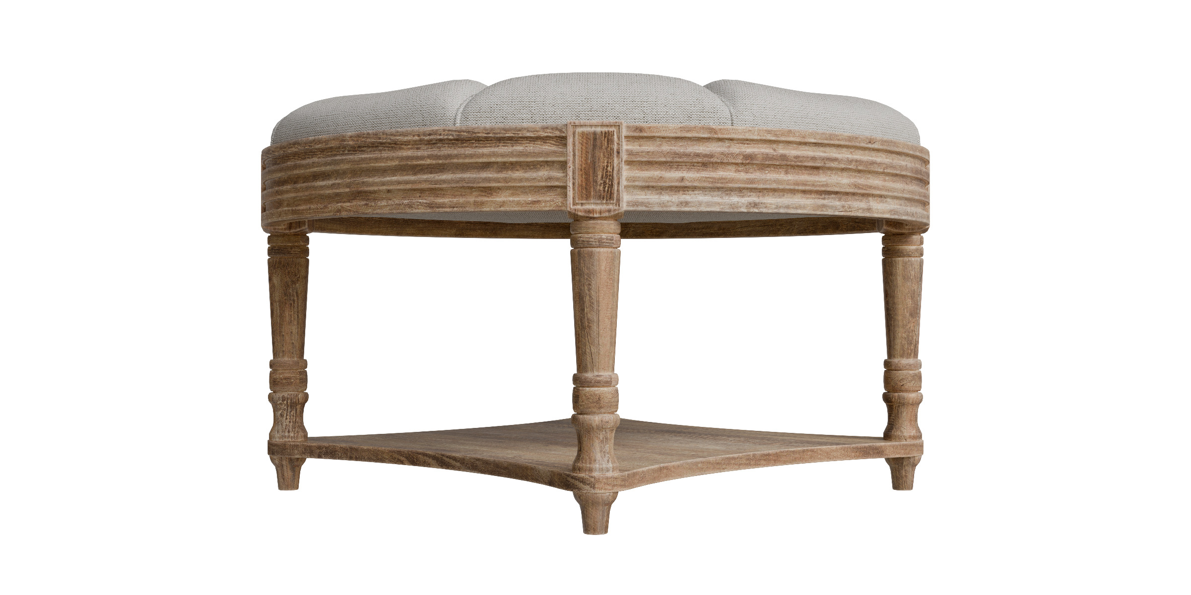 Captains Large Round Upholstered Ottoman With Bottom Shelf Low-poly 3D model_5