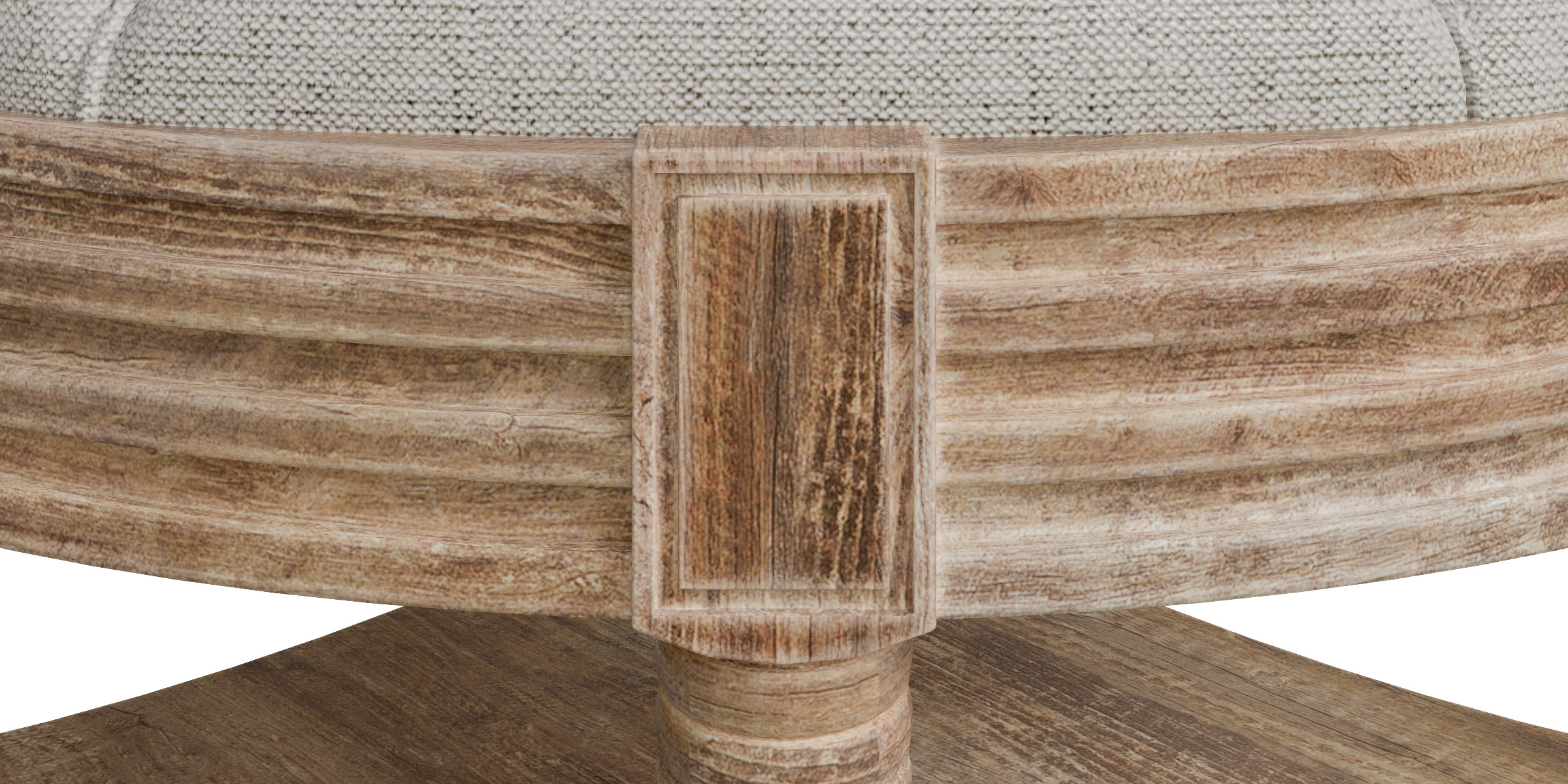 Captains Large Round Upholstered Ottoman With Bottom Shelf Low-poly 3D model_11