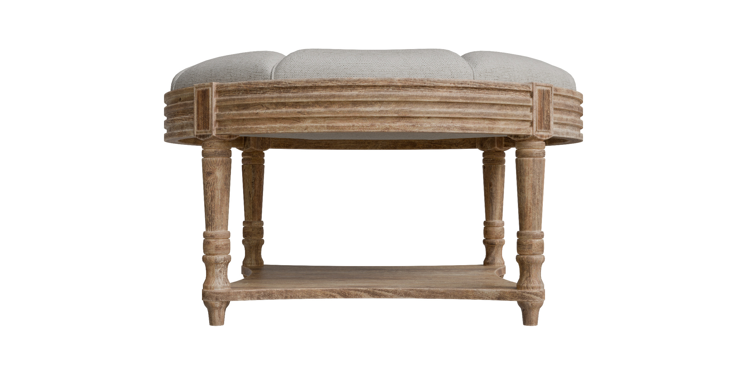 Captains Large Round Upholstered Ottoman With Bottom Shelf Low-poly 3D model_6