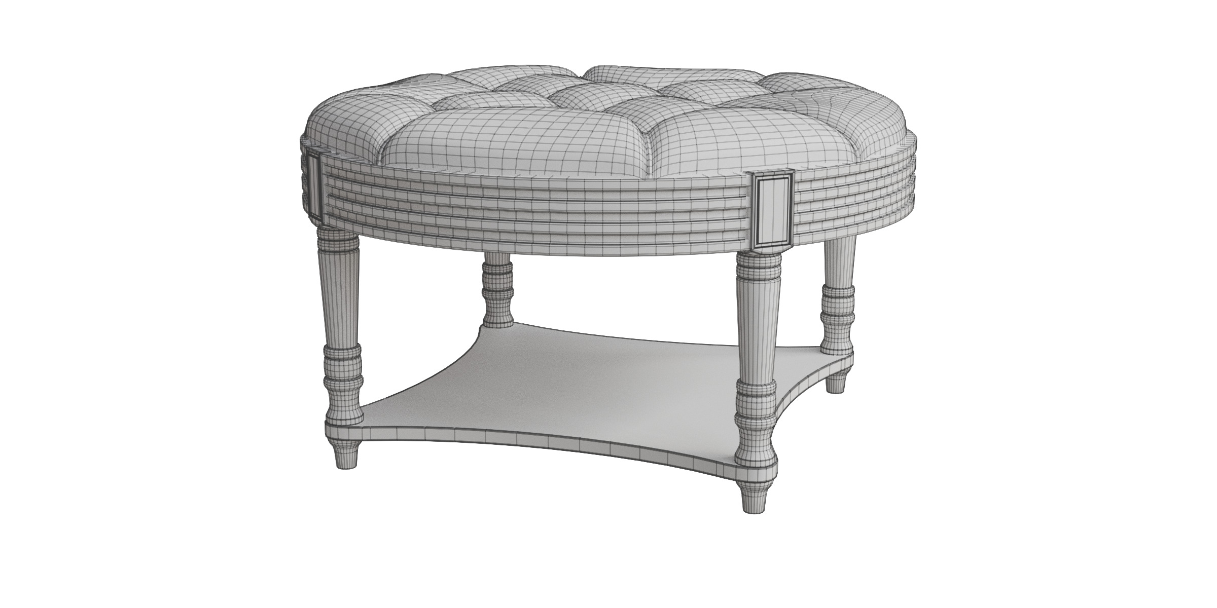 Captains Large Round Upholstered Ottoman With Bottom Shelf Low-poly 3D model_3