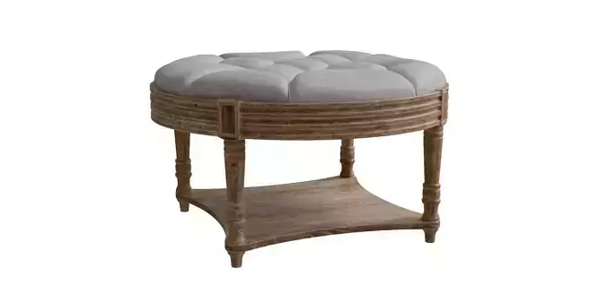 Captains Large Round Upholstered Ottoman With Bottom Shelf