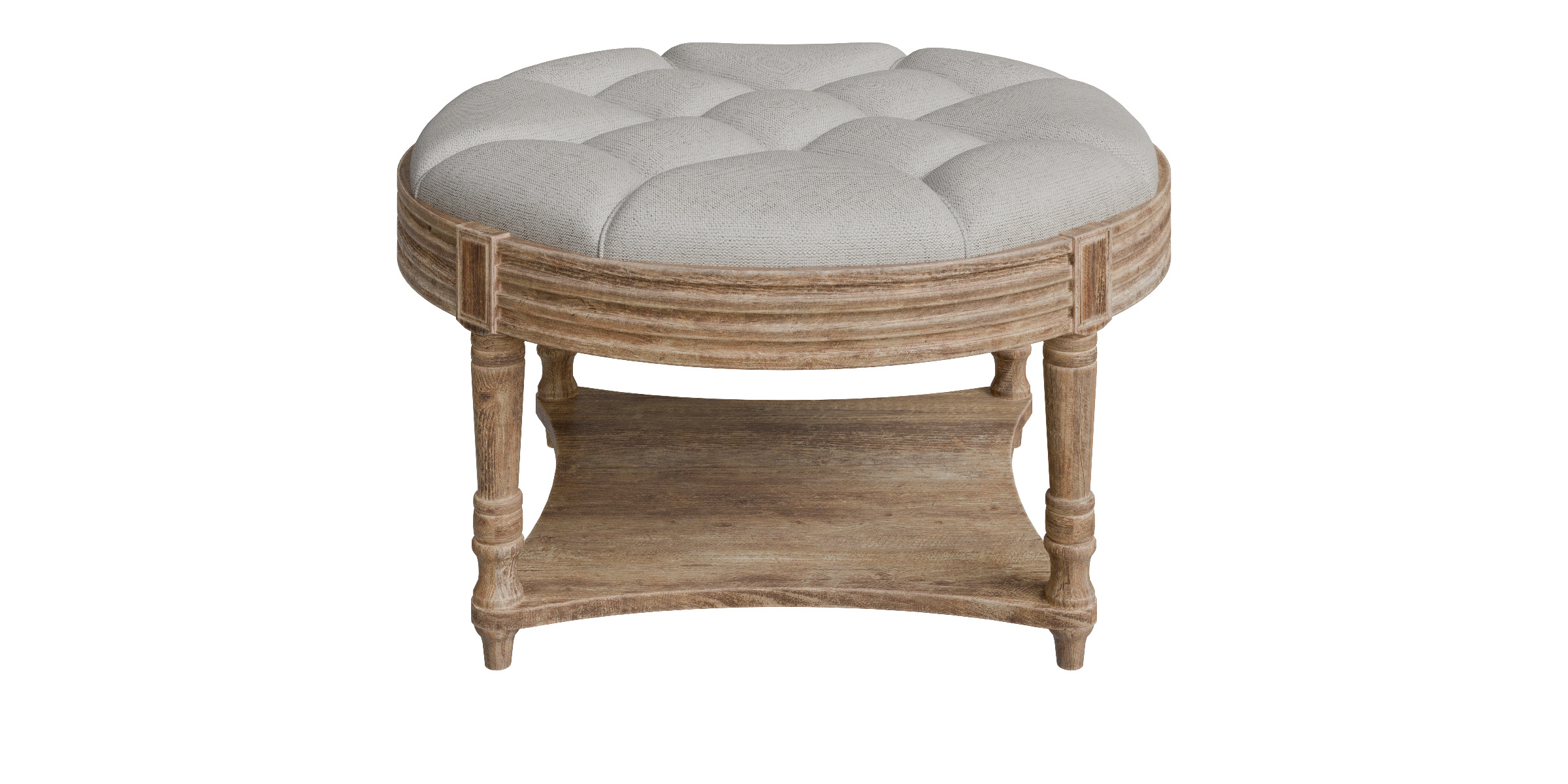 Captains Large Round Upholstered Ottoman With Bottom Shelf Low-poly 3D model_9