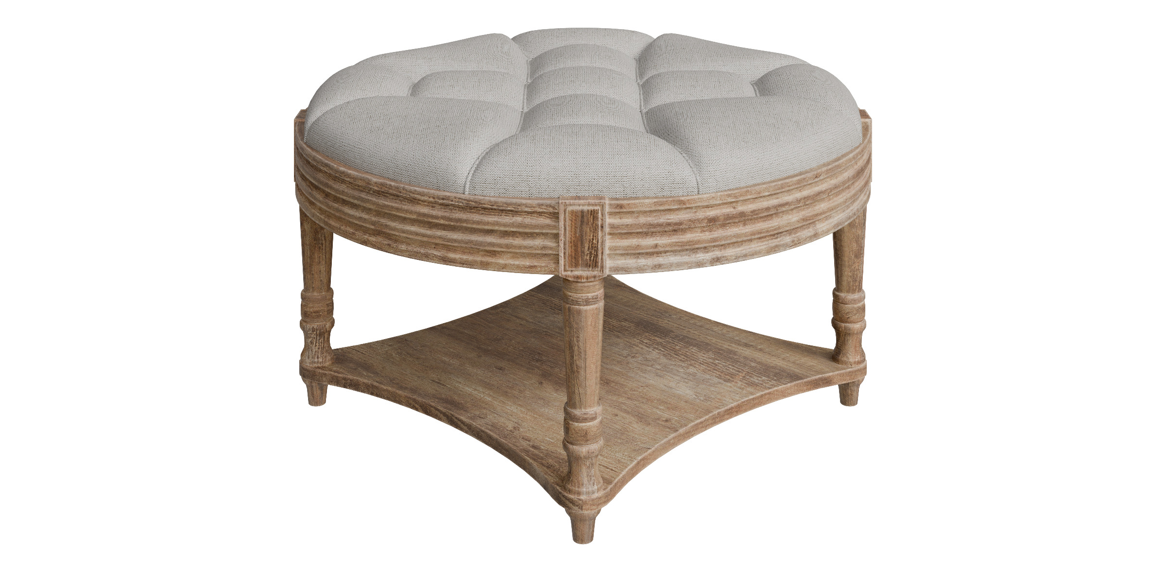 Captains Large Round Upholstered Ottoman With Bottom Shelf Low-poly 3D model_8