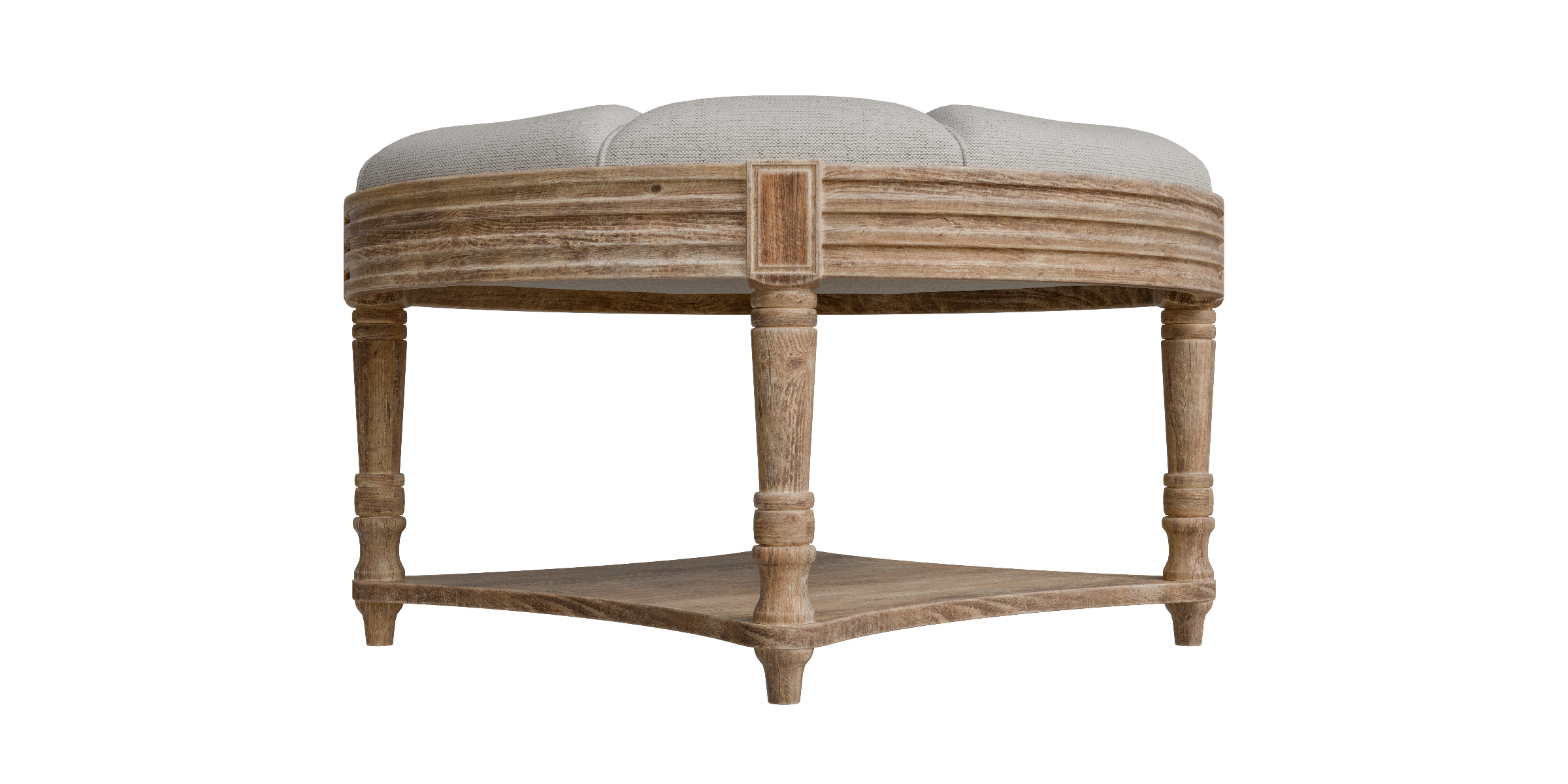 Captains Large Round Upholstered Ottoman With Bottom Shelf Low-poly 3D model_7